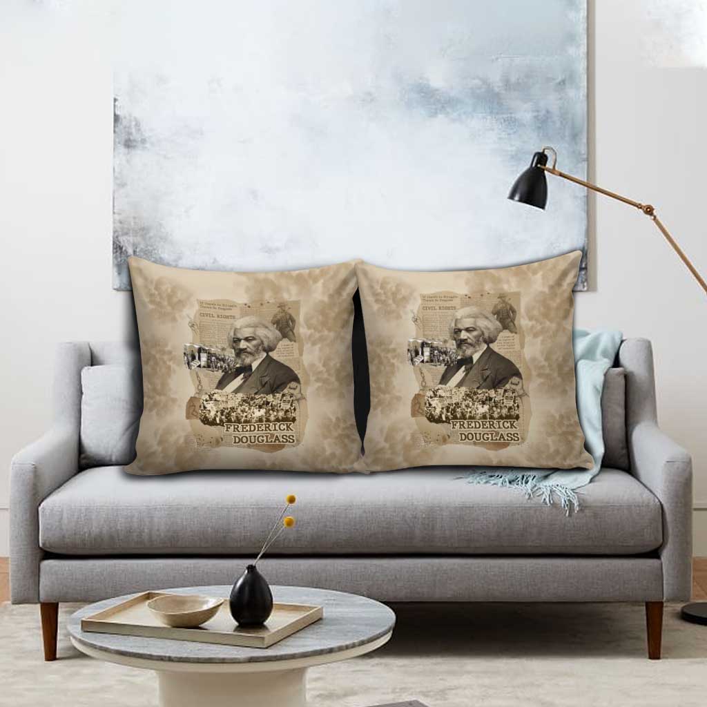 Frederick Douglass Pillow Cover Sepia Newspaper Collage Civil Rights March Historic Quote Design - African Pride