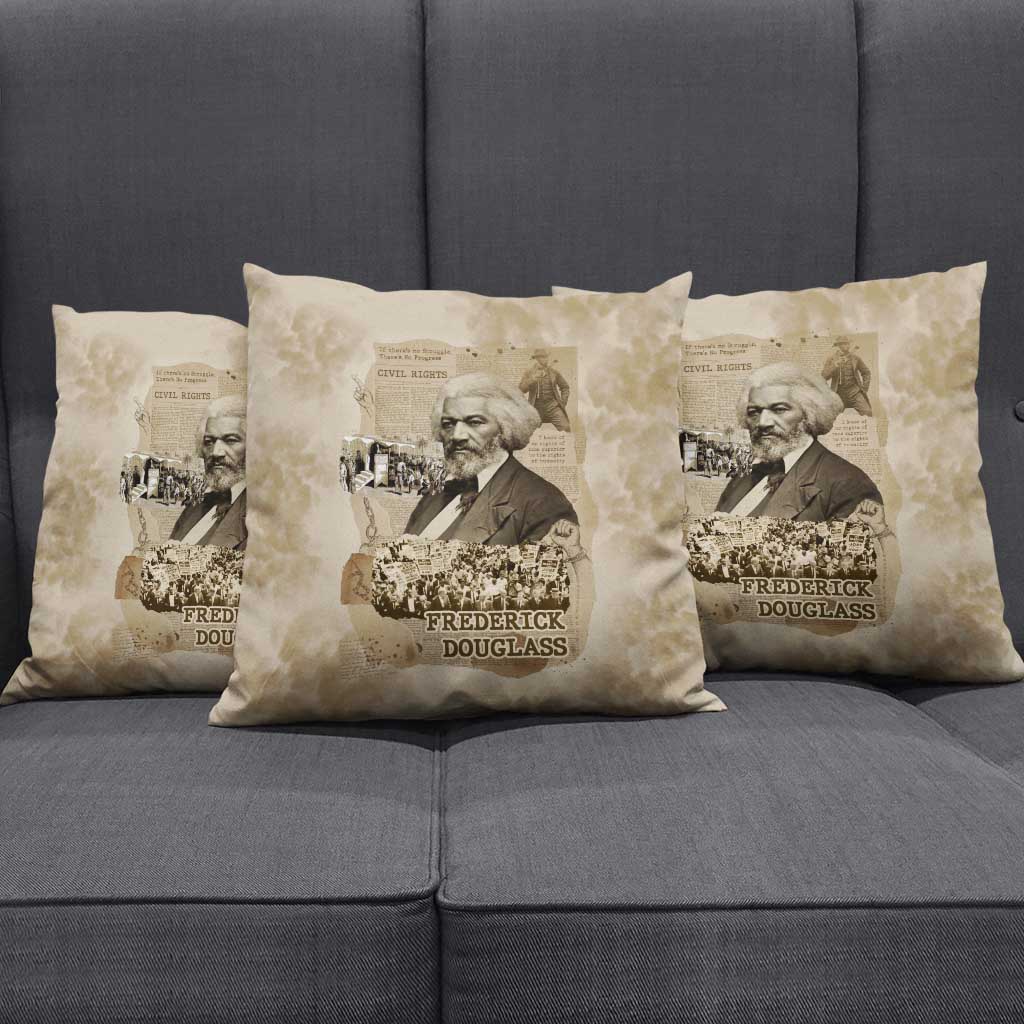 Frederick Douglass Pillow Cover Sepia Newspaper Collage Civil Rights March Historic Quote Design - African Pride