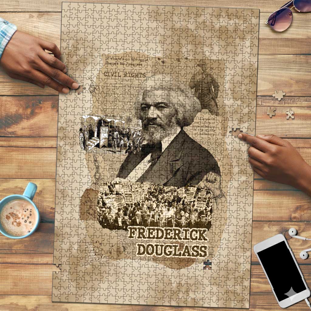Frederick Douglass Puzzle Sepia Newspaper Collage Civil Rights March Historic Quote Design - African Pride