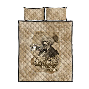 Frederick Douglass Quilt Bed Set Sepia Newspaper Collage Civil Rights March Historic Quote Design - African Pride
