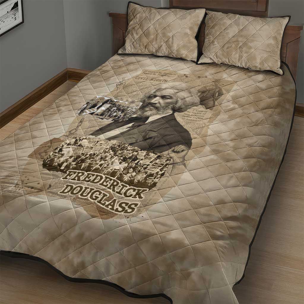 Frederick Douglass Quilt Bed Set Sepia Newspaper Collage Civil Rights March Historic Quote Design - African Pride