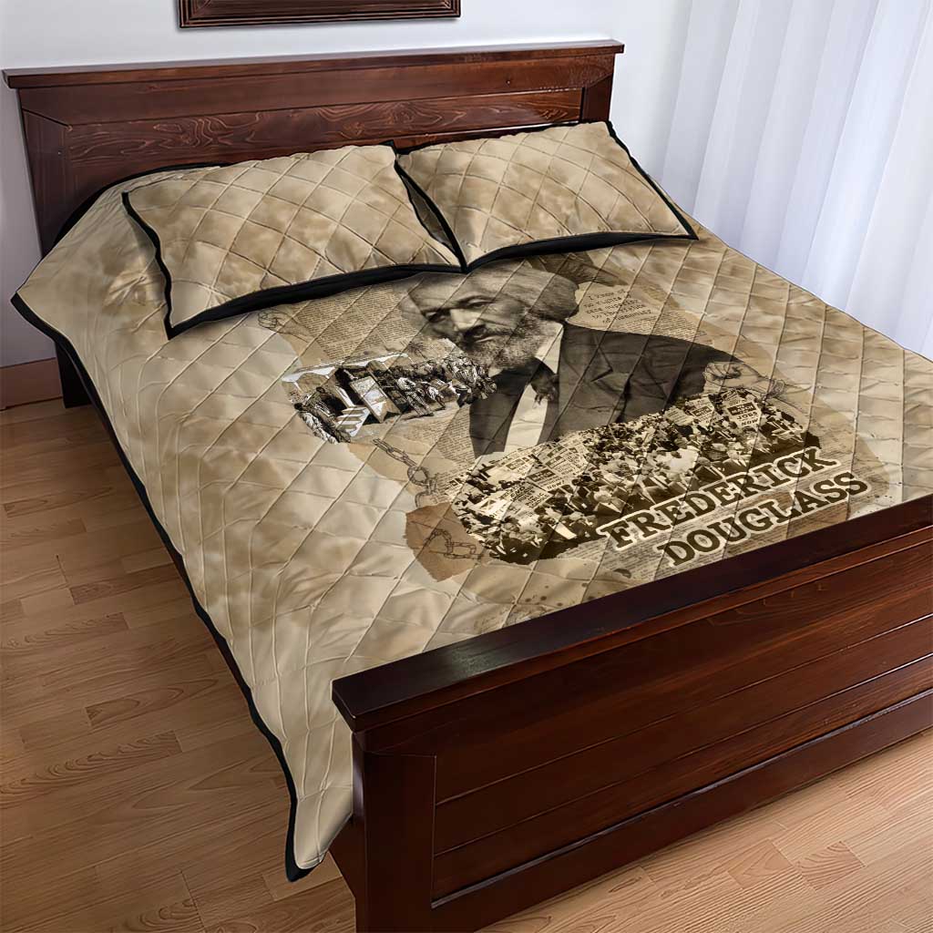 Frederick Douglass Quilt Bed Set Sepia Newspaper Collage Civil Rights March Historic Quote Design - African Pride