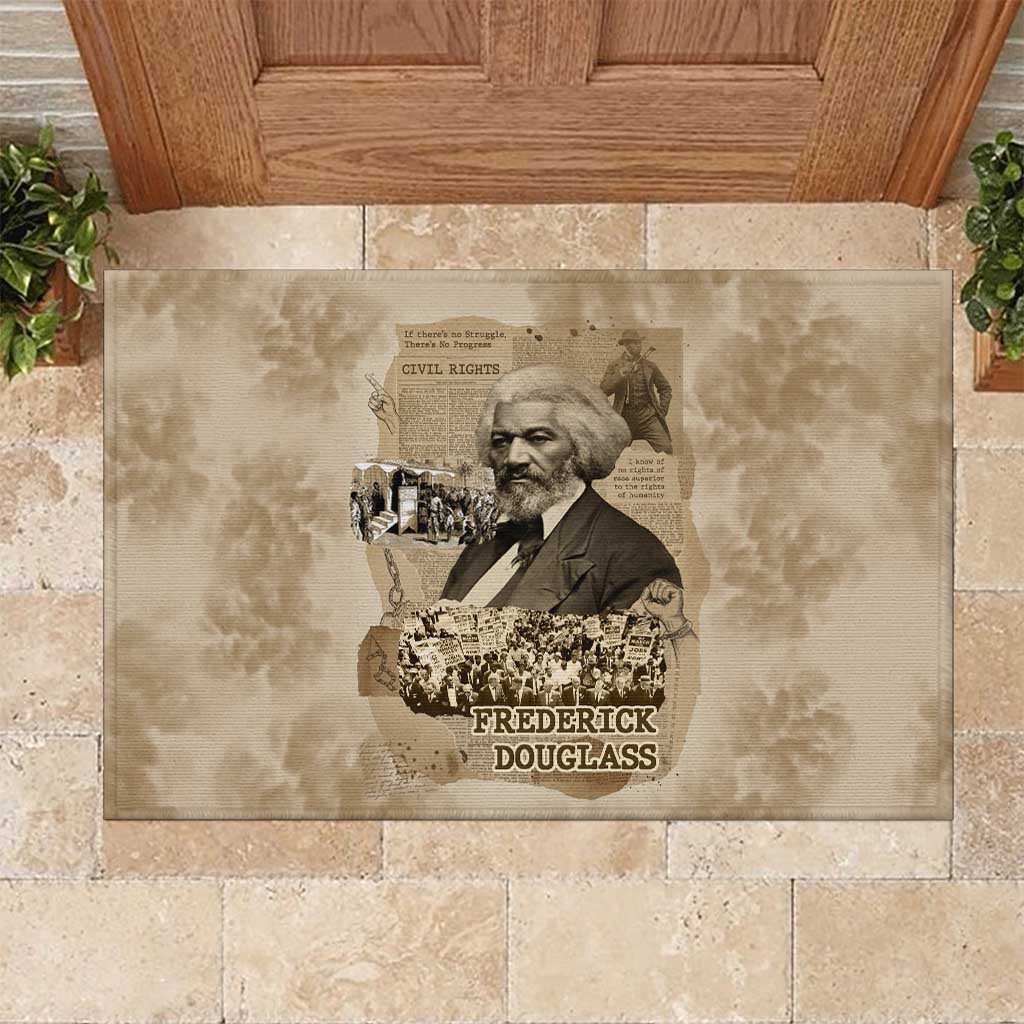 Frederick Douglass Rubber Doormat Sepia Newspaper Collage Civil Rights March Historic Quote Design - African Pride