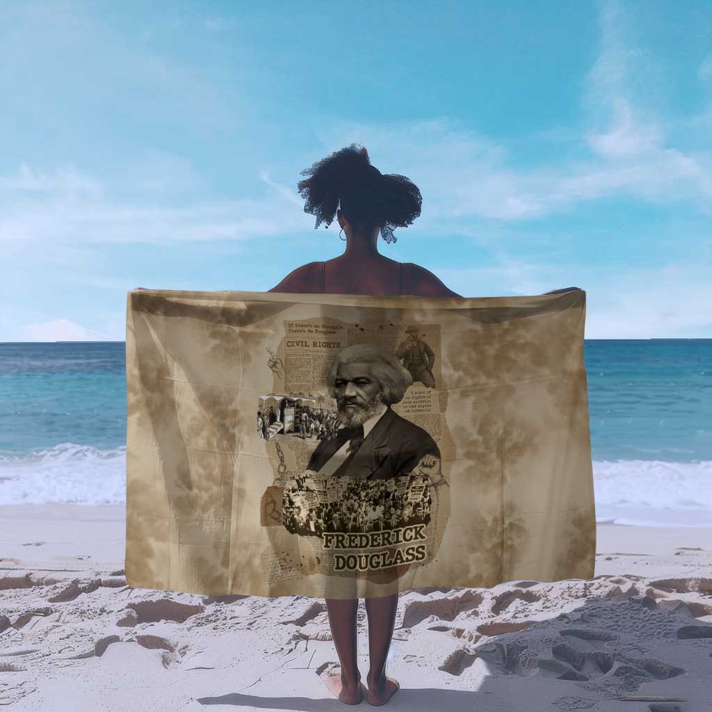 Frederick Douglass Sarong Sepia Newspaper Collage Civil Rights March Historic Quote Design - African Pride