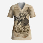 Frederick Douglass Scrub Top Sepia Newspaper Collage Civil Rights March Historic Quote Design - African Pride