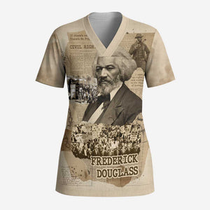 Frederick Douglass Scrub Top Sepia Newspaper Collage Civil Rights March Historic Quote Design - African Pride