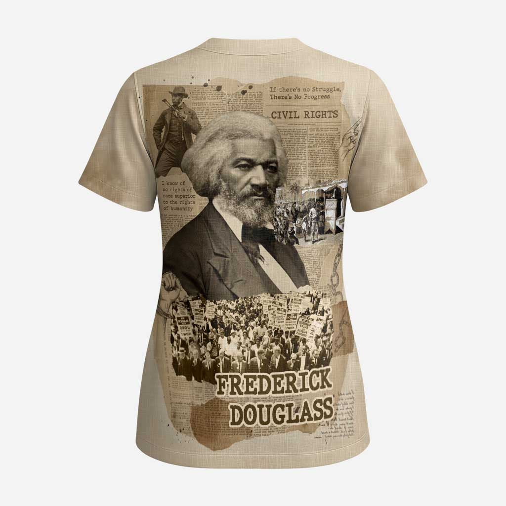 Frederick Douglass Scrub Top Sepia Newspaper Collage Civil Rights March Historic Quote Design - African Pride