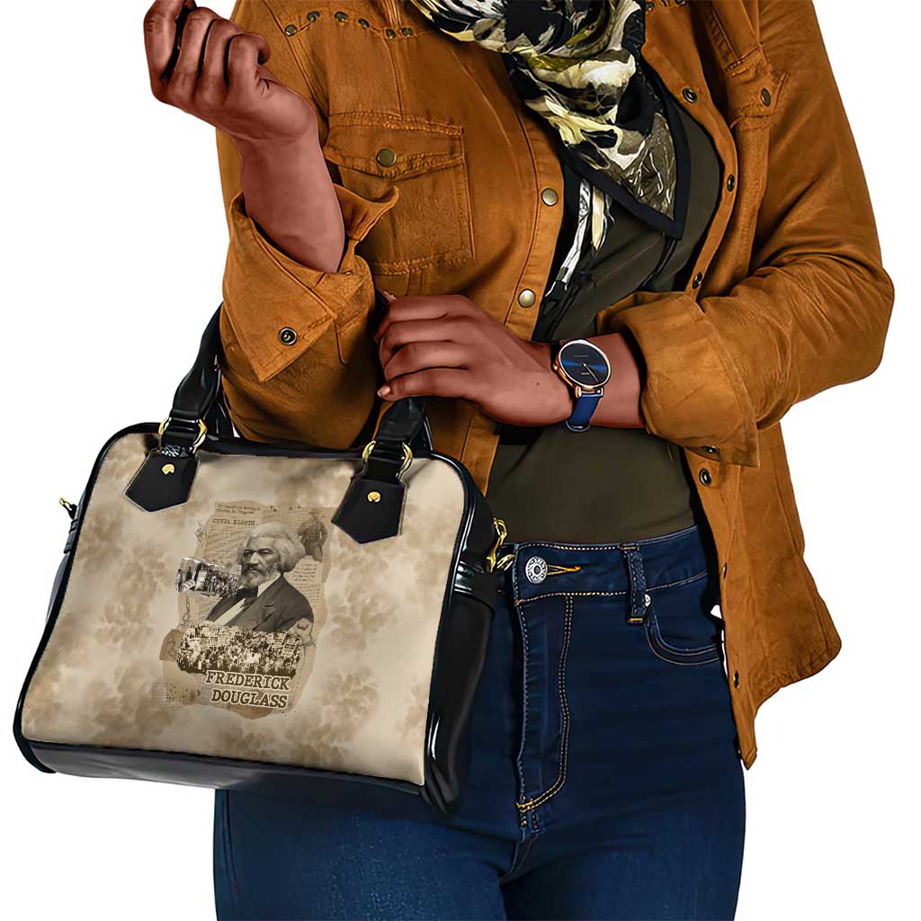 Frederick Douglass Shoulder Handbag Sepia Newspaper Collage Civil Rights March Historic Quote Design - African Pride