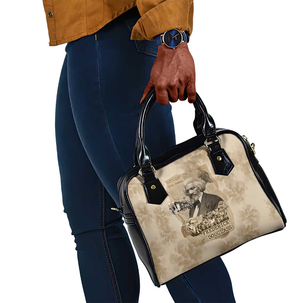 Frederick Douglass Shoulder Handbag Sepia Newspaper Collage Civil Rights March Historic Quote Design - African Pride
