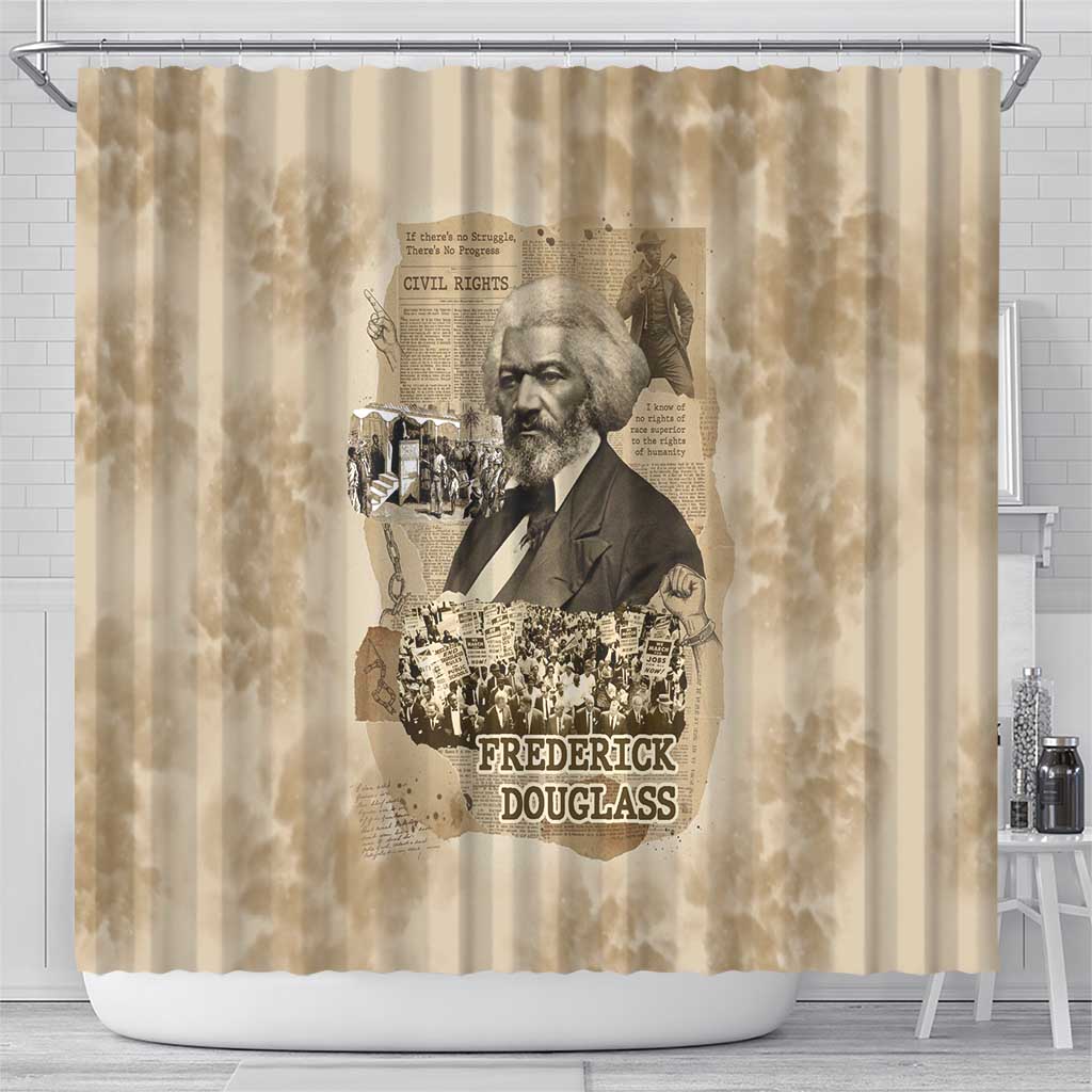 Frederick Douglass Shower Curtain Sepia Newspaper Collage Civil Rights March Historic Quote Design - African Pride