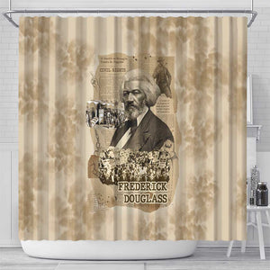 Frederick Douglass Shower Curtain Sepia Newspaper Collage Civil Rights March Historic Quote Design - African Pride