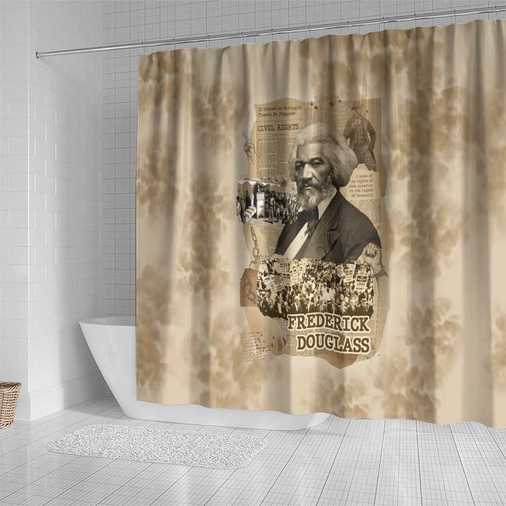 Frederick Douglass Shower Curtain Sepia Newspaper Collage Civil Rights March Historic Quote Design - African Pride