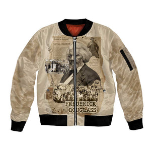 Frederick Douglass Sleeve Zip Bomber Jacket Sepia Newspaper Collage Civil Rights March Historic Quote Design - African Pride