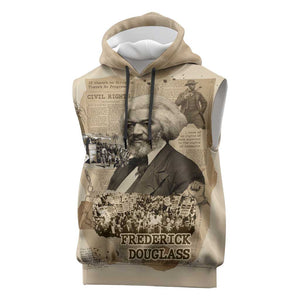 Frederick Douglass Sleeveless Hoodie Sepia Newspaper Collage Civil Rights March Historic Quote Design - African Pride