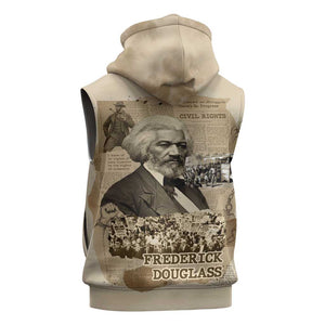 Frederick Douglass Sleeveless Zip Hoodie Sepia Newspaper Collage Civil Rights March Historic Quote Design - African Pride