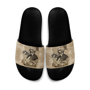 Frederick Douglass Slide Sandals Sepia Newspaper Collage Civil Rights March Historic Quote Design - African Pride
