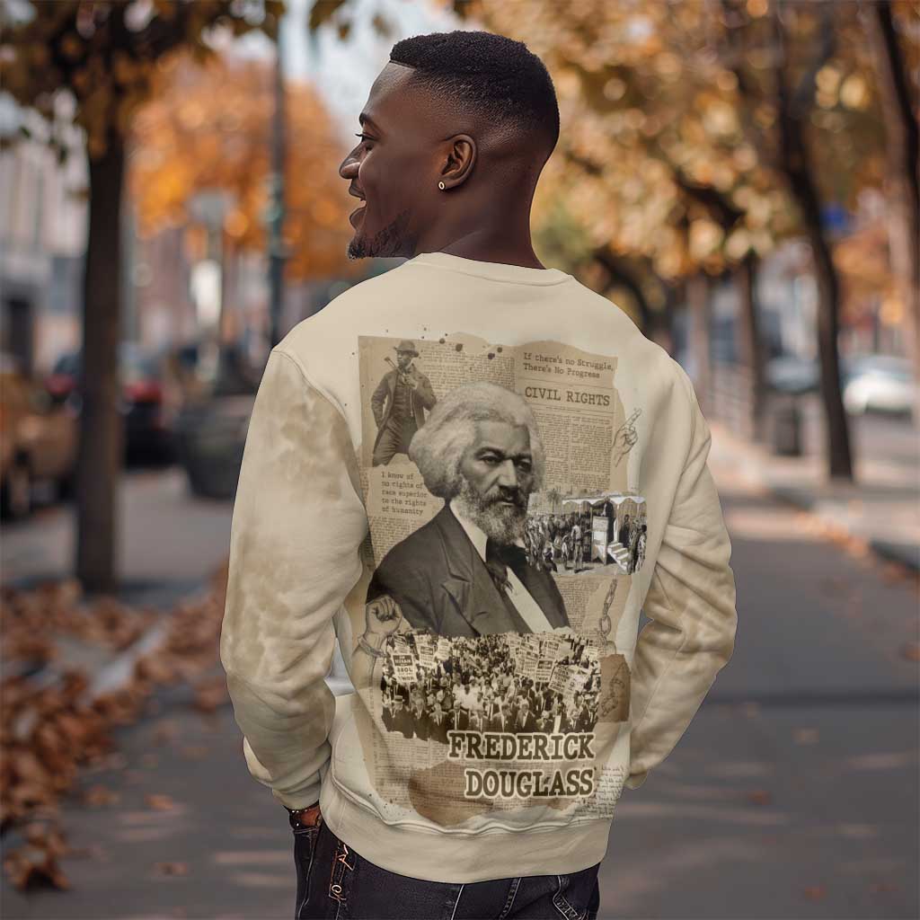 Frederick Douglass Sweatshirt Sepia Newspaper Collage Civil Rights March Historic Quote Design - African Pride