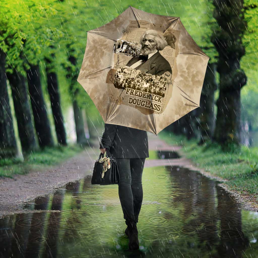 Frederick Douglass Umbrella Sepia Newspaper Collage Civil Rights March Historic Quote Design - African Pride