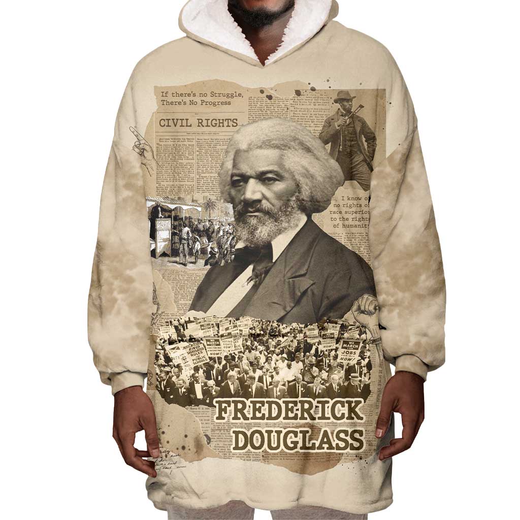 Frederick Douglass Wearable Blanket Hoodie Sepia Newspaper Collage Civil Rights March Historic Quote Design - African Pride