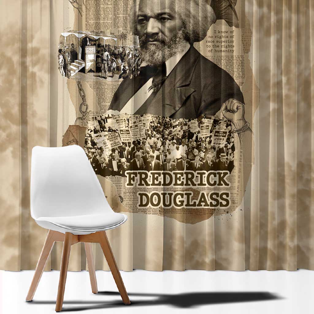 Frederick Douglass Window Curtain Sepia Newspaper Collage Civil Rights March Historic Quote Design - African Pride