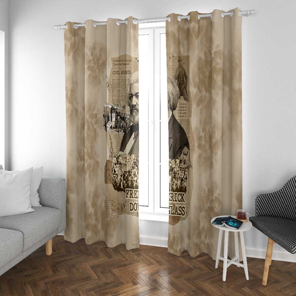 Frederick Douglass Window Curtain Sepia Newspaper Collage Civil Rights March Historic Quote Design - African Pride