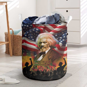 Frederick Douglass Laundry Basket American Flag Background Powerful Quote Build Strong Children Civil Rights Tribute - African Pride