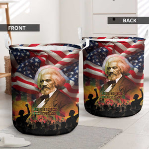 Frederick Douglass Laundry Basket American Flag Background Powerful Quote Build Strong Children Civil Rights Tribute - African Pride