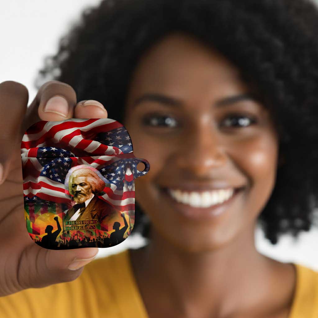 Frederick Douglass AirPods Case American Flag Background Powerful Quote Build Strong Children Civil Rights Tribute - African Pride