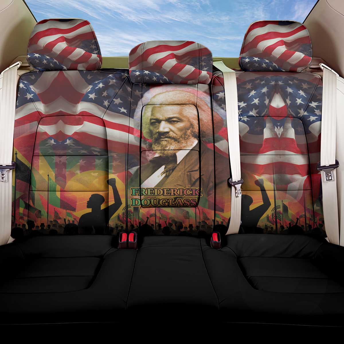 Frederick Douglass Back Car Seat Cover American Flag Background Powerful Quote Build Strong Children Civil Rights Tribute - African Pride