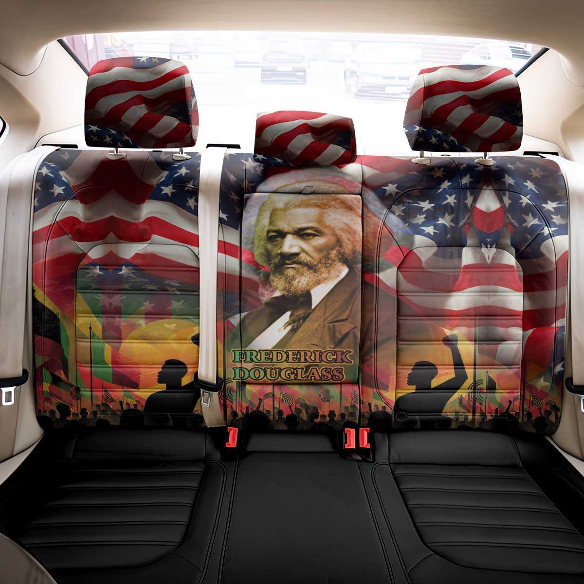 Frederick Douglass Back Car Seat Cover American Flag Background Powerful Quote Build Strong Children Civil Rights Tribute - African Pride