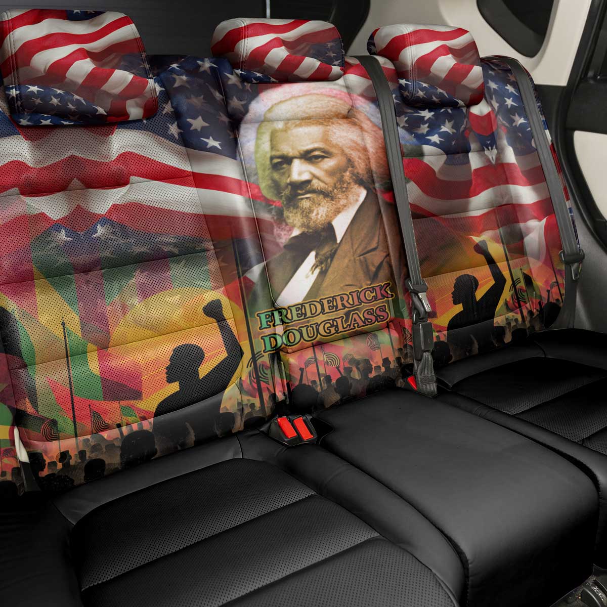 Frederick Douglass Back Car Seat Cover American Flag Background Powerful Quote Build Strong Children Civil Rights Tribute - African Pride