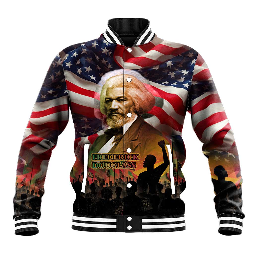 Frederick Douglass Baseball Jacket American Flag Background Powerful Quote Build Strong Children Civil Rights Tribute - African Pride
