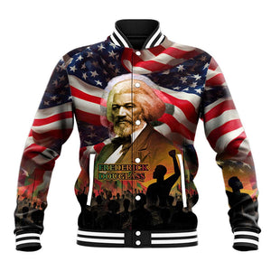 Frederick Douglass Baseball Jacket American Flag Background Powerful Quote Build Strong Children Civil Rights Tribute - African Pride