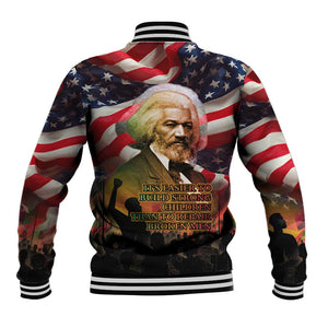Frederick Douglass Baseball Jacket American Flag Background Powerful Quote Build Strong Children Civil Rights Tribute - African Pride