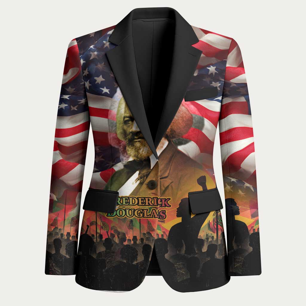 Frederick Douglass Blazer American Flag Background Powerful Quote Build Strong Children Civil Rights Tribute - African Pride