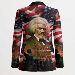 Frederick Douglass Blazer American Flag Background Powerful Quote Build Strong Children Civil Rights Tribute - African Pride