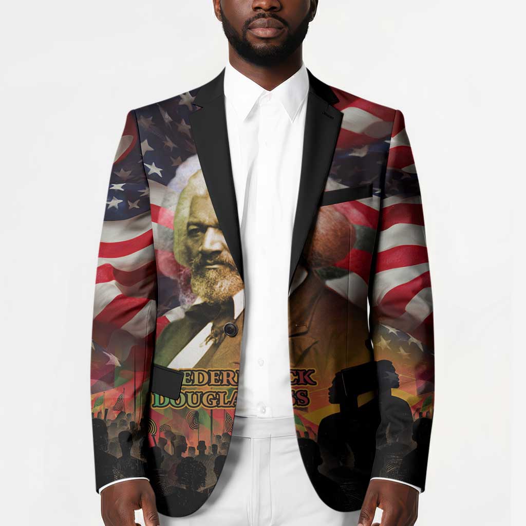 Frederick Douglass Blazer American Flag Background Powerful Quote Build Strong Children Civil Rights Tribute - African Pride
