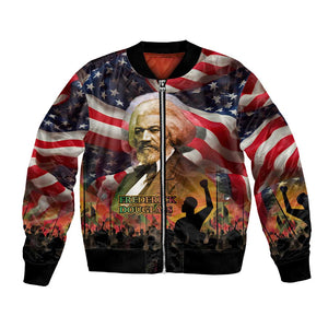 Frederick Douglass Bomber Jacket American Flag Background Powerful Quote Build Strong Children Civil Rights Tribute - African Pride