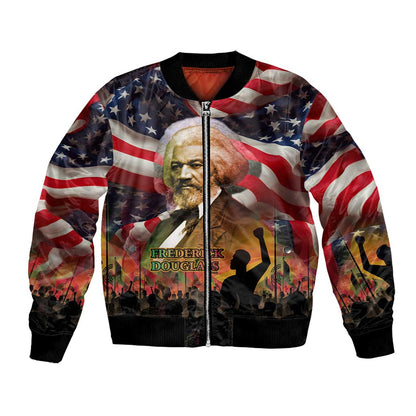 Frederick Douglass Bomber Jacket American Flag Background Powerful Quote Build Strong Children Civil Rights Tribute - African Pride