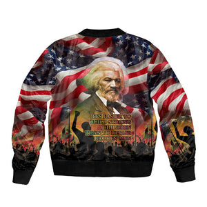 Frederick Douglass Bomber Jacket American Flag Background Powerful Quote Build Strong Children Civil Rights Tribute - African Pride