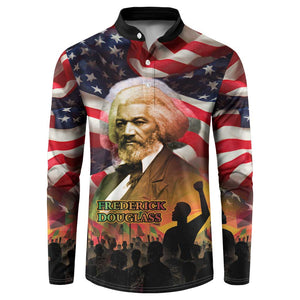 Frederick Douglass Button Sweatshirt American Flag Background Powerful Quote Build Strong Children Civil Rights Tribute