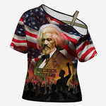 Frederick Douglass Cross Shoulder Shirt American Flag Background Powerful Quote Build Strong Children Civil Rights Tribute - African Pride