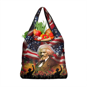 Frederick Douglass Grocery Bag American Flag Background Powerful Quote Build Strong Children Civil Rights Tribute - African Pride