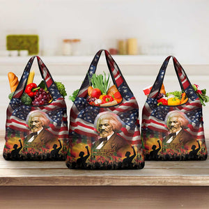 Frederick Douglass Grocery Bag American Flag Background Powerful Quote Build Strong Children Civil Rights Tribute - African Pride
