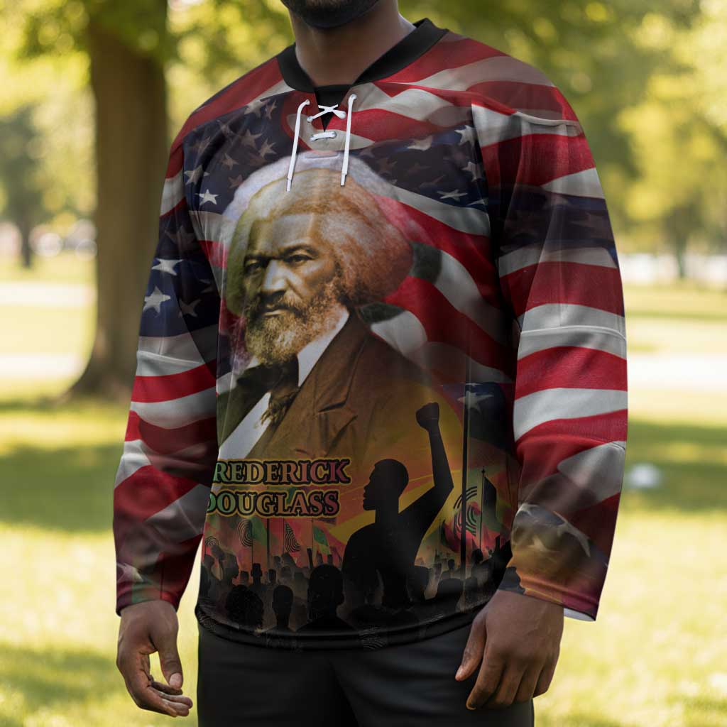 Frederick Douglass Hockey Jersey American Flag Background Powerful Quote Build Strong Children Civil Rights Tribute - African Pride