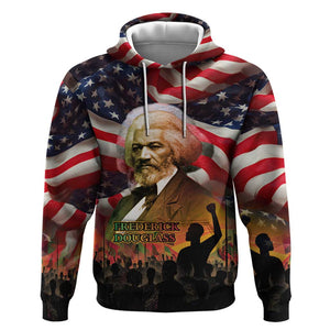Frederick Douglass Hoodie American Flag Background Powerful Quote Build Strong Children Civil Rights Tribute - African Pride