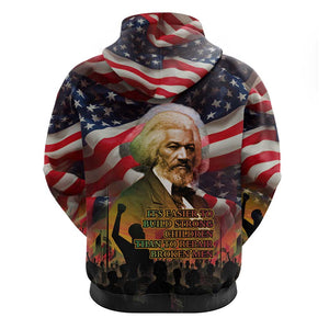 Frederick Douglass Hoodie American Flag Background Powerful Quote Build Strong Children Civil Rights Tribute - African Pride
