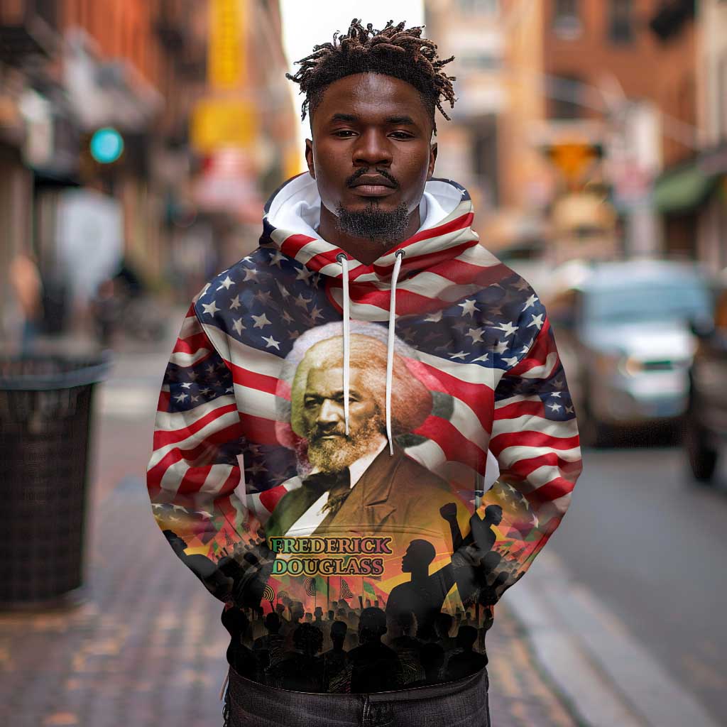 Frederick Douglass Hoodie American Flag Background Powerful Quote Build Strong Children Civil Rights Tribute - African Pride