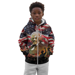 Frederick Douglass Kid Hoodie American Flag Background Powerful Quote Build Strong Children Civil Rights Tribute - African Pride