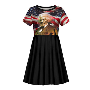 Frederick Douglass Kid Short Sleeve Dress American Flag Background Powerful Quote Build Strong Children Civil Rights Tribute TS04